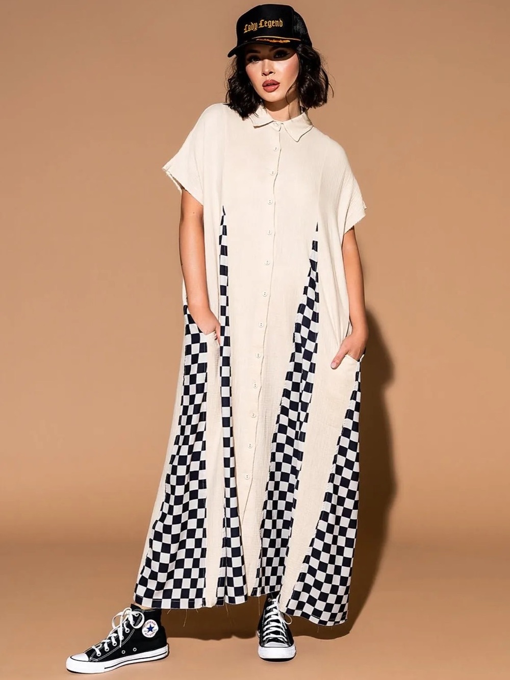 Dressed in LALA California Cool Oversized Maxi Dress in Sand - Small